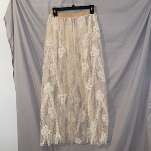 Creme, see-through lace swimsuit skirt cover